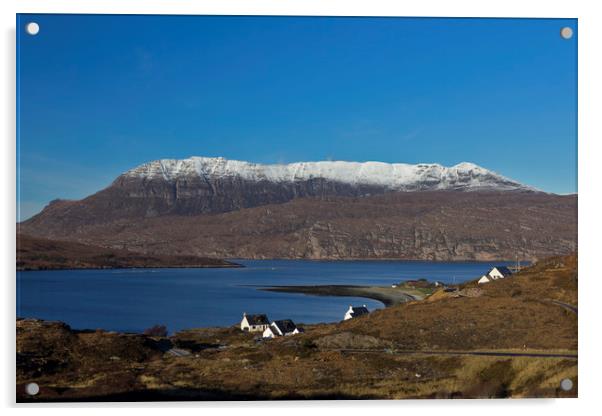 Ben Mor Coigach in Winter Acrylic by Derek Beattie