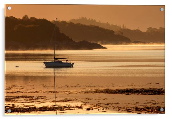 Yacht at sunrise on Loch Sunart Acrylic by Derek Beattie