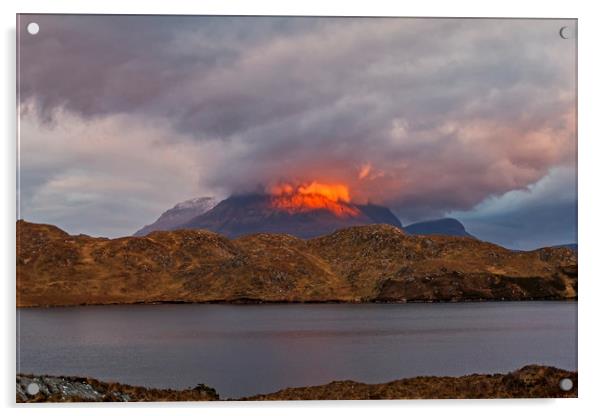 Cul Mor Fire Mountain at Sunset Scotland Acrylic by Derek Beattie