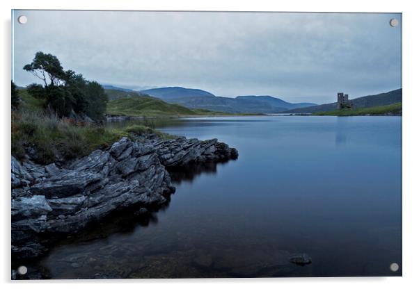 Ardvreck Castle and Loch Assynt Scotland Acrylic by Derek Beattie