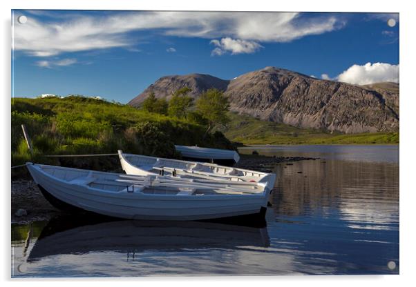 Arkle and Fishing Boats on Loch Stack Acrylic by Derek Beattie
