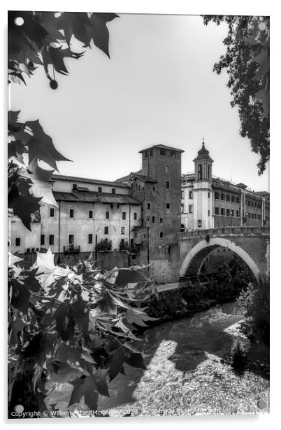 Monochrome Rome: Riverside Serenity Acrylic by William AttardMcCarthy