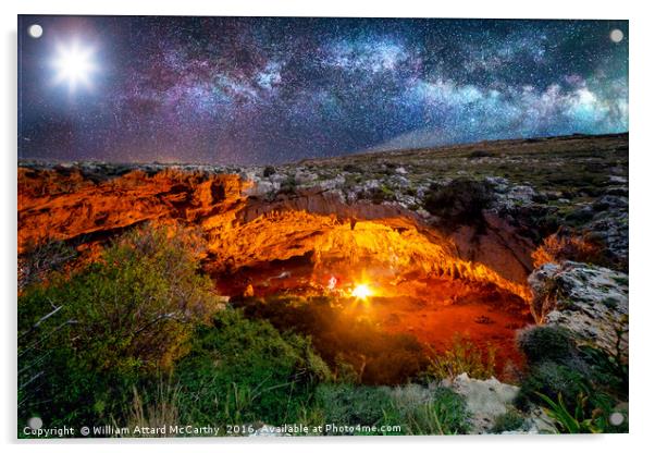 Ghajn Tuta Cave by Night Acrylic by William AttardMcCarthy