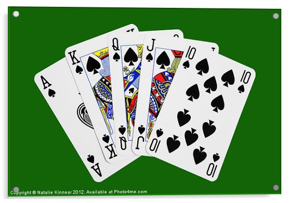 Playing Cards, Royal Flush on Green Background Acrylic by Natalie Kinnear