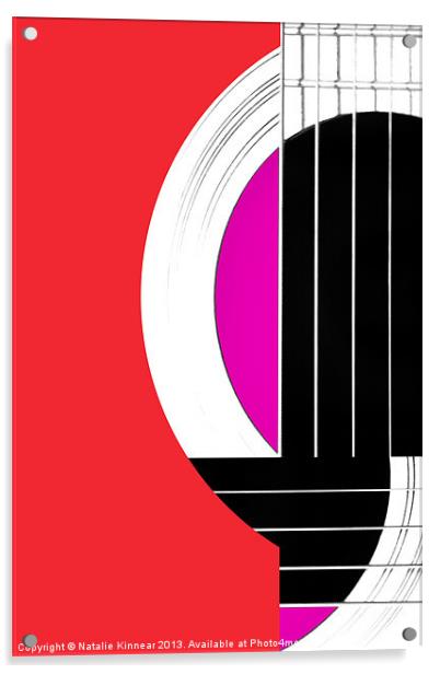 Geometric Guitar Abstract in Red and Pink Acrylic by Natalie Kinnear