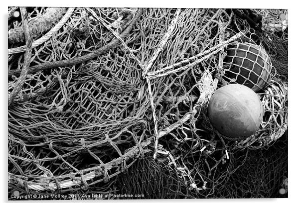 Pile of Fishing Nets, Monochrome Acrylic by Jane McIlroy