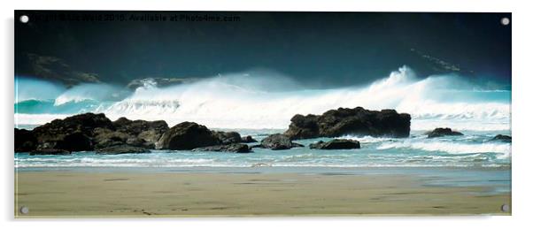  Surfing waves at Porthtowan Acrylic by Liz Ward