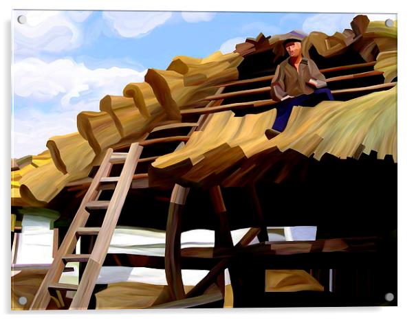 Thatching the Wellhouse Acrylic by Trevor Butcher