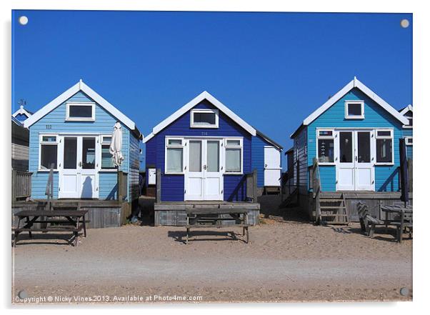 Beach huts Acrylic by Nicky Vines