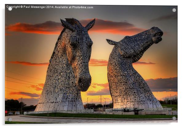  Kelpies Sunset Scotland Acrylic by Paul Messenger