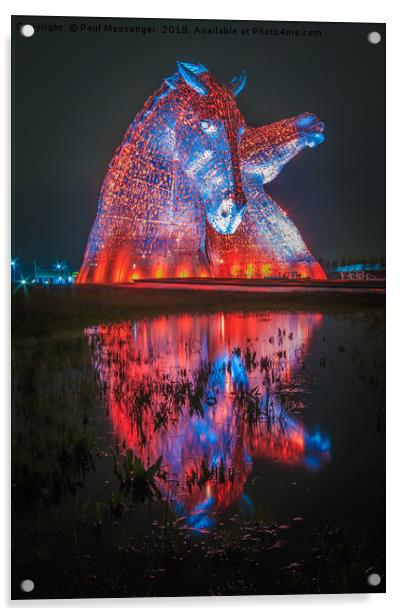    Kelpies at Sunset Reflection Acrylic by Paul Messenger