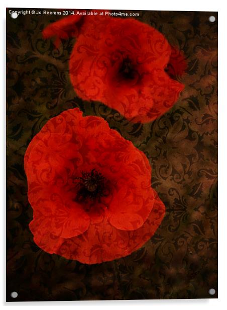 brocade textured poppies Acrylic by Jo Beerens