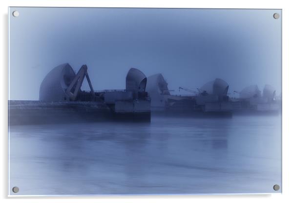 Misty Morning over Thames Barrier Acrylic by Dean Messenger