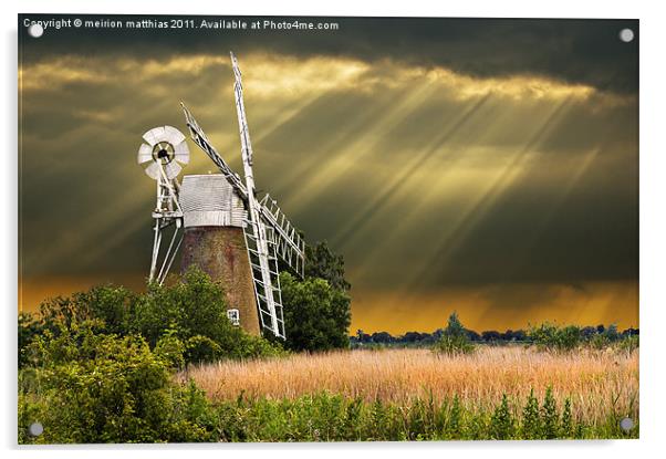 windmill with sunbeams Acrylic by meirion matthias