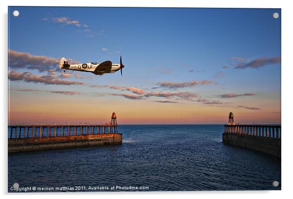spitfire at whitby Acrylic by meirion matthias