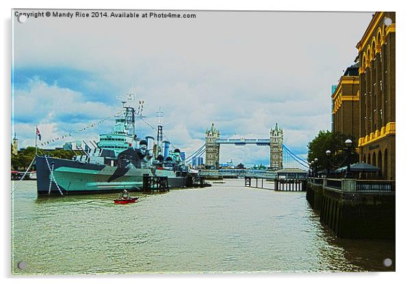  HMS Belfast and Tower Bridge Acrylic by Mandy Rice