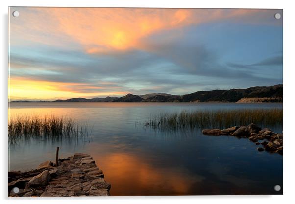 Sunset at Lake Titicaca Acrylic by Richard Burn