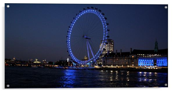 London Eye at Night Acrylic by Sara Messenger