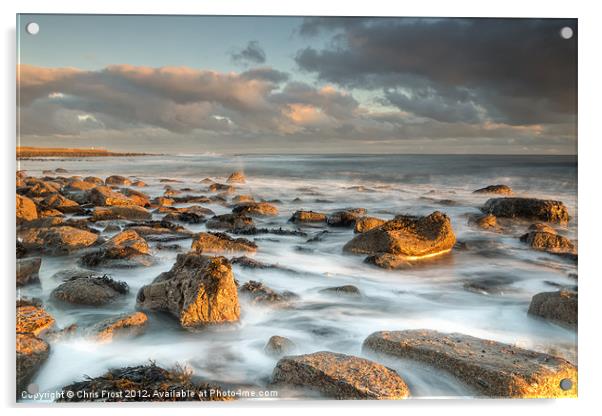 Holy Islands Sunkissed Rocks Acrylic by Chris Frost