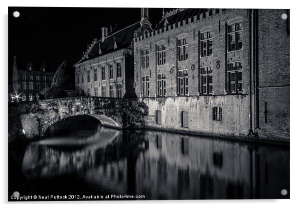 Bruges at Night Acrylic by Neal P