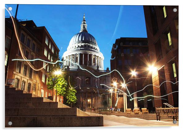 Light painting at St Pauls Cathedral Acrylic by Caroline Opacic