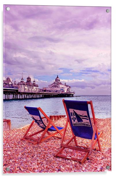 Eastbourne Beach & Deckchairs Acrylic by Phil Clements