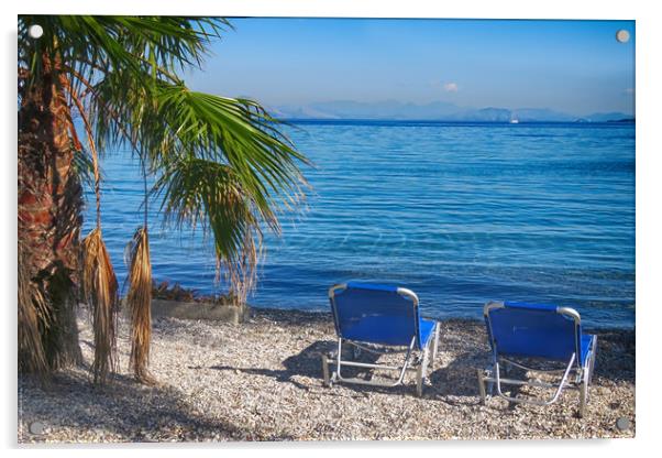 Dassia Beach, Corfu, Greece                        Acrylic by Phil Clements