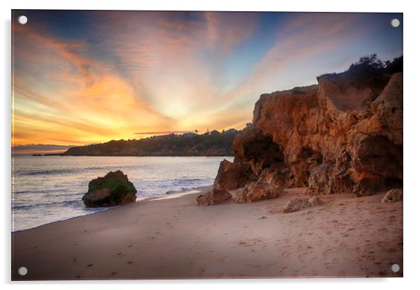 Sunset at Praia Da Oura, Albufeira, Portugal Acrylic by Phil Clements