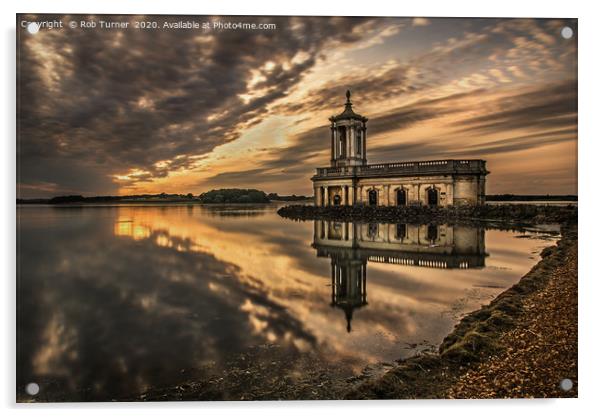 Normanton Church Rutland Water. Acrylic by Rob Turner