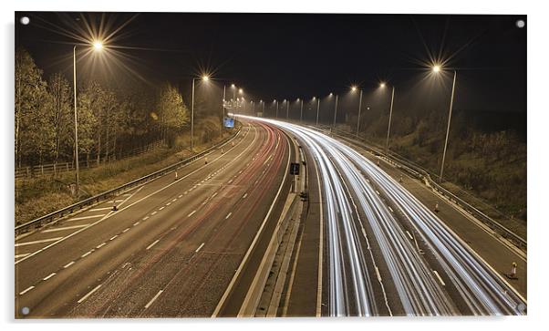 Motorway M62 at Night Acrylic by Kev Rayner