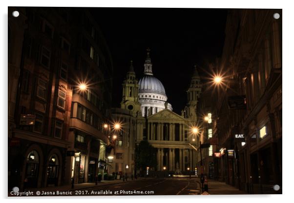 Night view of St Paul’s Cathedral  Acrylic by Jasna Buncic