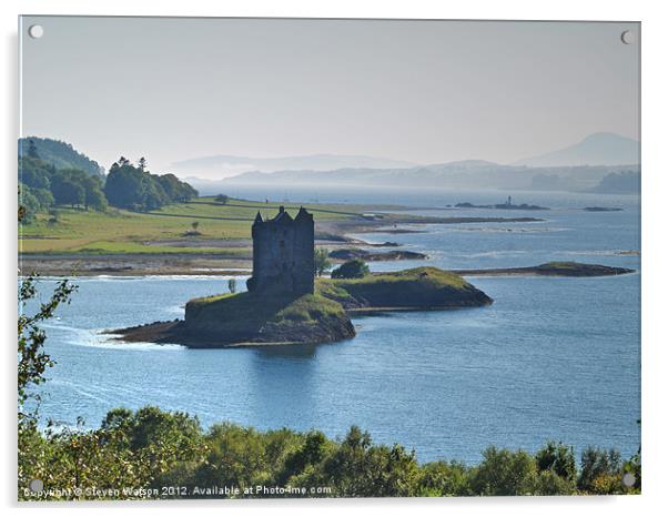 Castle Stalker and The Firth of Lorn Acrylic by Steven Watson