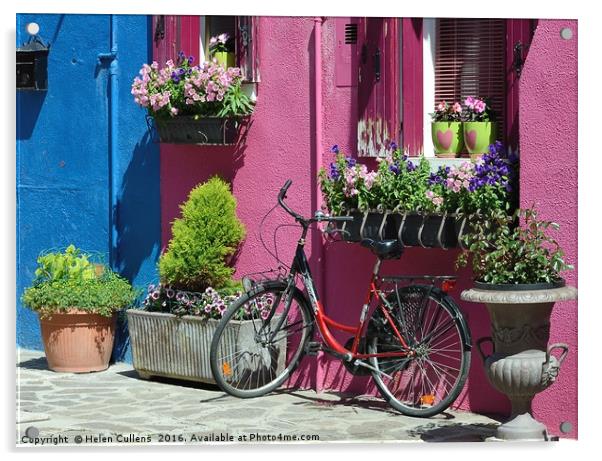 BIKE AT BURANO                                     Acrylic by Helen Cullens