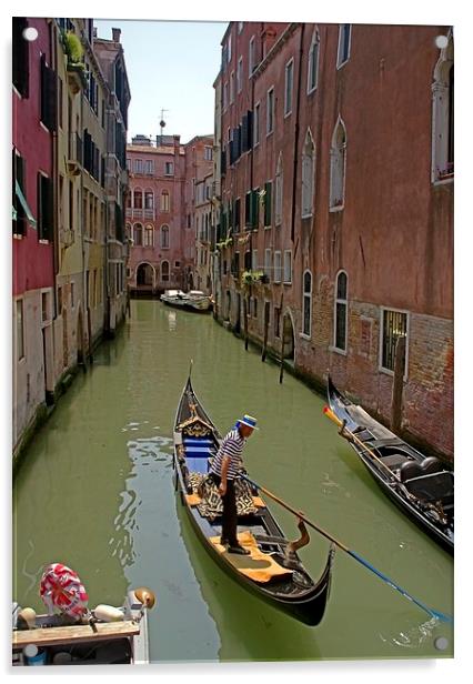  Boating on the canals of Venice Acrylic by Steven Plowman