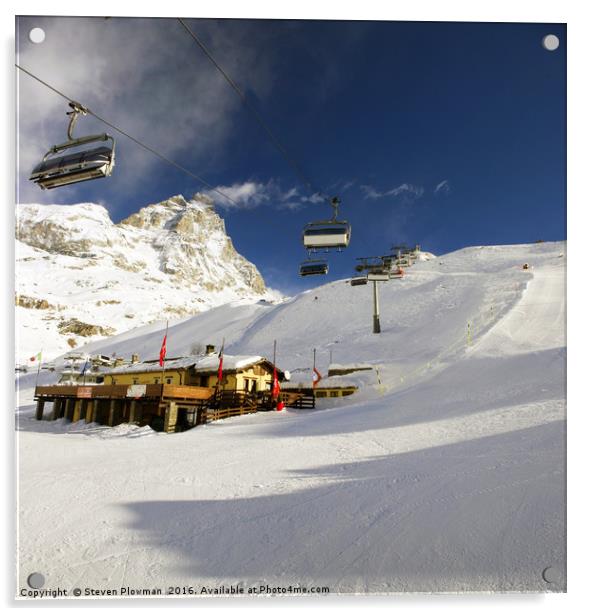 The slopes at Cervinia Acrylic by Steven Plowman