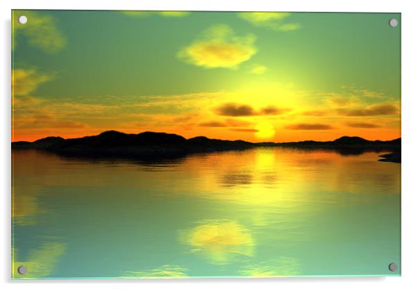 Sunset Island Acrylic by Hugh Fathers
