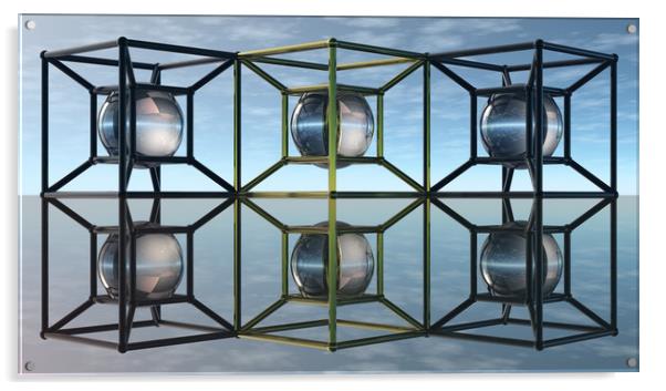 Tesseracts With Spheres II Acrylic by Hugh Fathers
