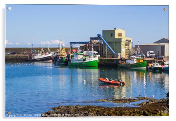 Trawlers at the quayside at Ardglass Harbour Northern Ireland Acrylic by Michael Harper