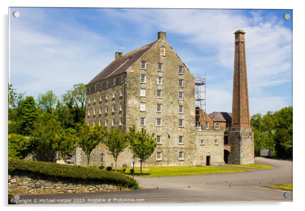 The historic Ballydugan flourmill and chimney stack Acrylic by Michael Harper