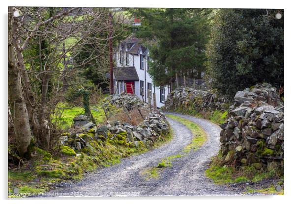 A Large dwelling house located in a narrow country lane in  The  Acrylic by Michael Harper