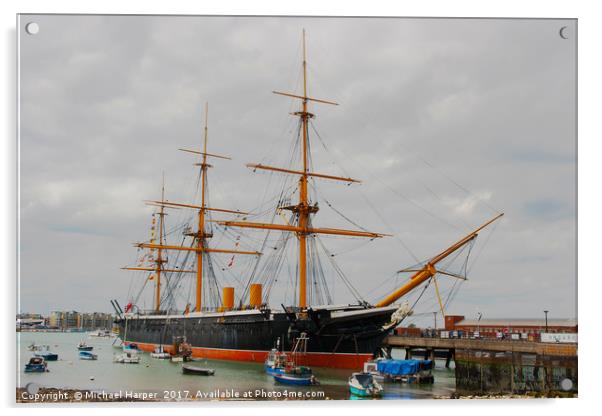 HMS Warrior an iron clad warship in the Royal Navy Acrylic by Michael Harper