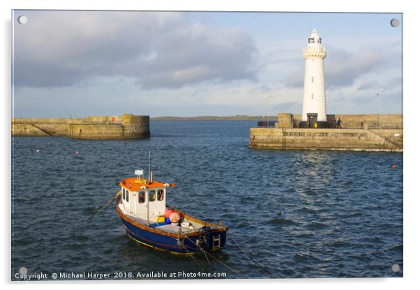 The lighthouse at Donaghadee Harbour Acrylic by Michael Harper