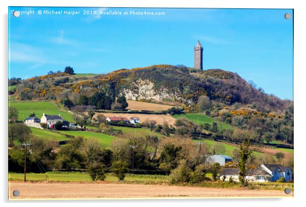 Scrabo Tower viewed from the south west on the Com Acrylic by Michael Harper