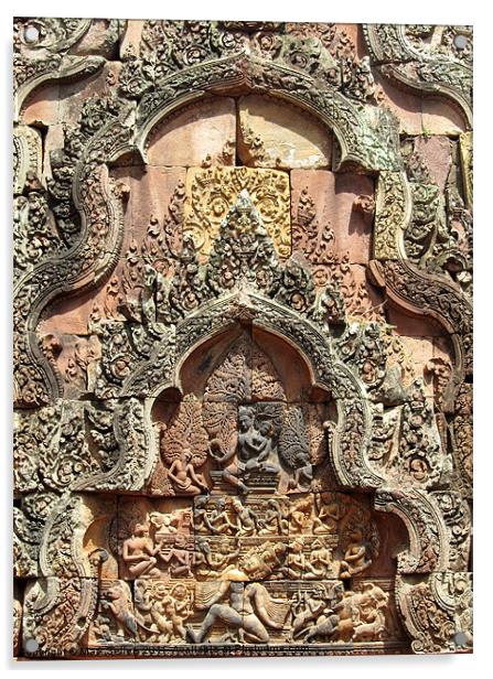 Banteay Srei Temple Chandi Carvings Acrylic by Mark Sellers