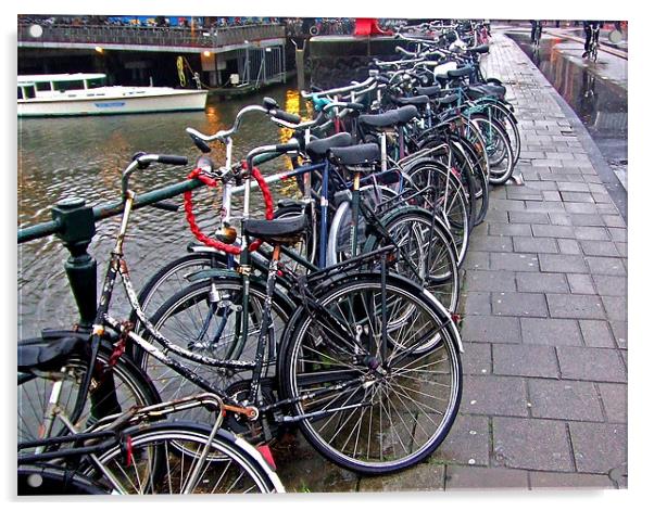 Bike Parking -- Amsterdam in November Acrylic by Mark Sellers