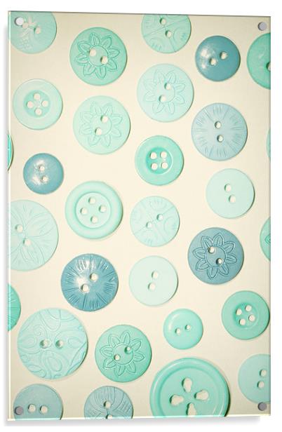Vintage Blues Button Love Acrylic by Sharon Johnstone