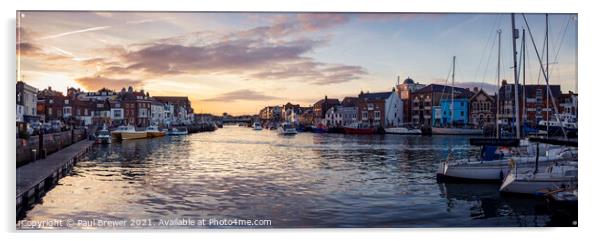 Weymouth Harbour panoramic at Sunset Acrylic by Paul Brewer