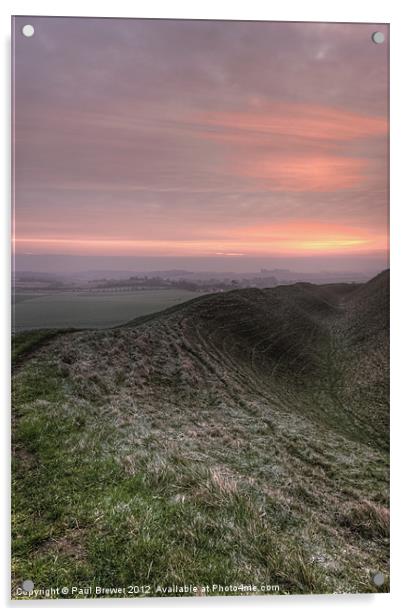 Sunrise over Maiden Castle Acrylic by Paul Brewer