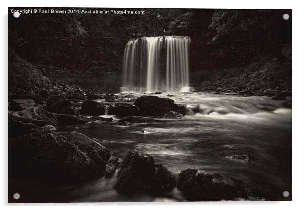 Sgwd yr Eira, Falls of Snow in Black and White Acrylic by Paul Brewer