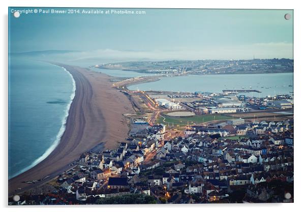 Chesil Beach from Portland Heights at Sunrise Acrylic by Paul Brewer